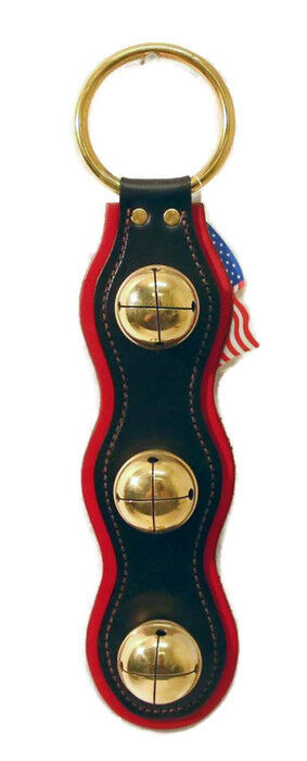BLACK & RED LEATHER w/ SOLID BRASS SLEIGH BELLS Door Chime - Amish Handmade USA