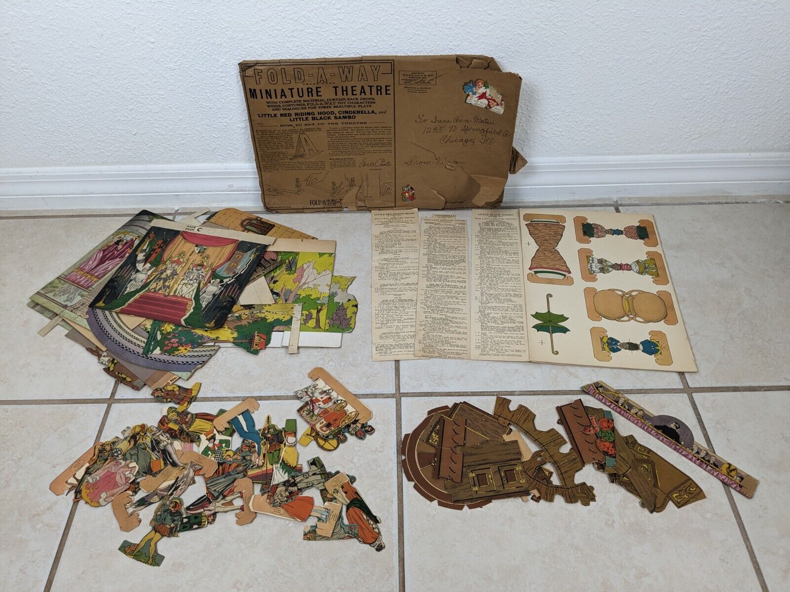 Vtg Fold-A-Way 1930\'s Paper Dolls Toys Miniature Theater Will Pente Chicago