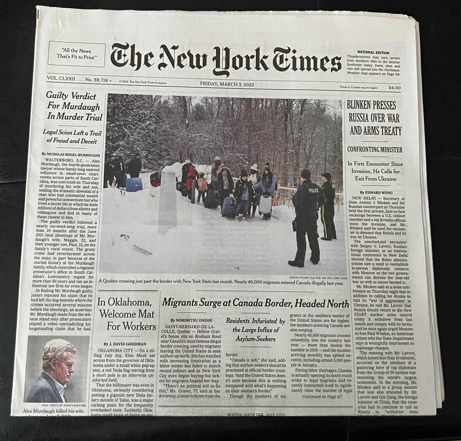 New York Times Newspaper March 3 2023 Guilty Verdict Murdaugh In Murder Trial