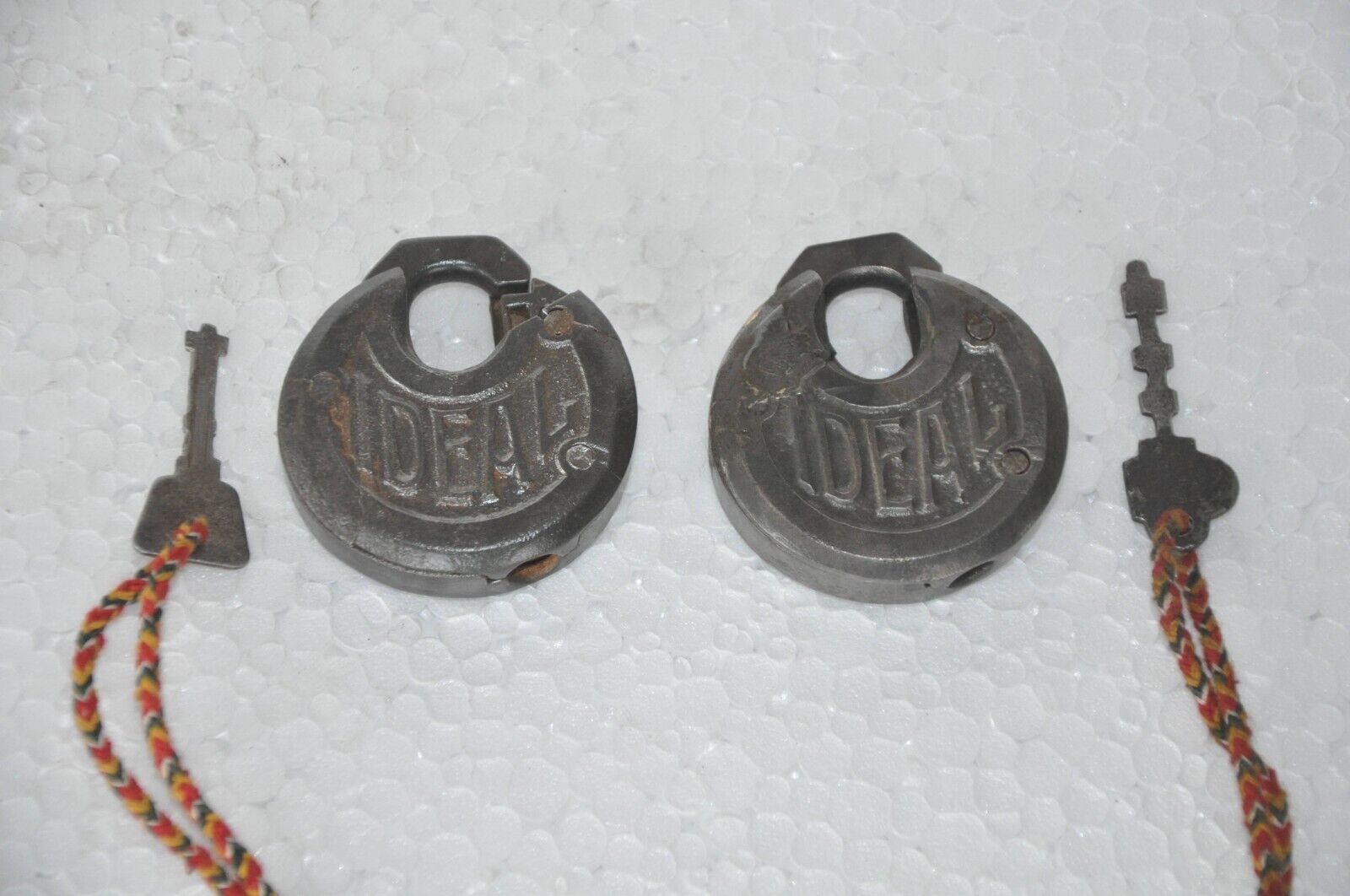 2 Pc Vintage Iron Handcrafted IDEAL Brand Round Padlocks,USA