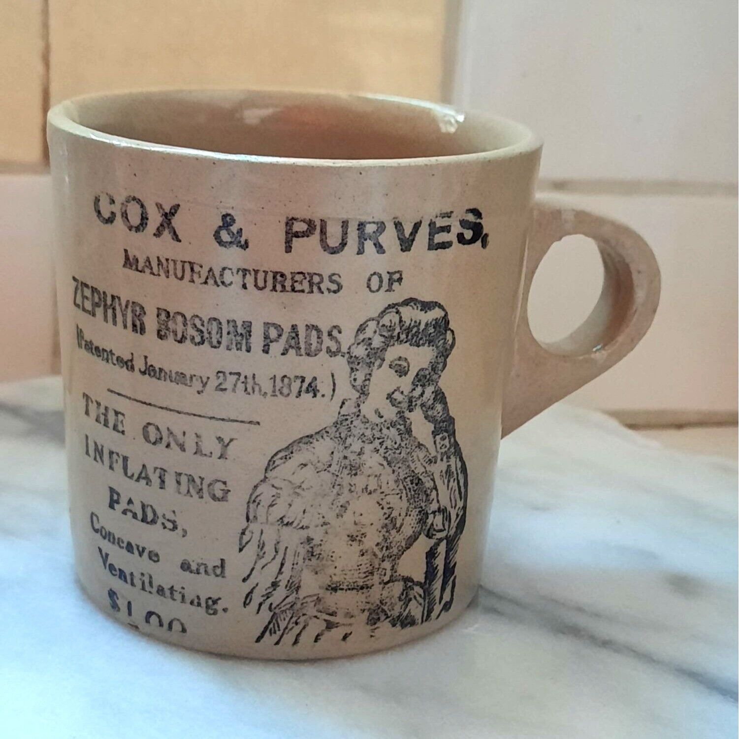 Vintage Mug Pearsons of Chesterfield Cox and Purves Inflating Zephyr Bosom Pads