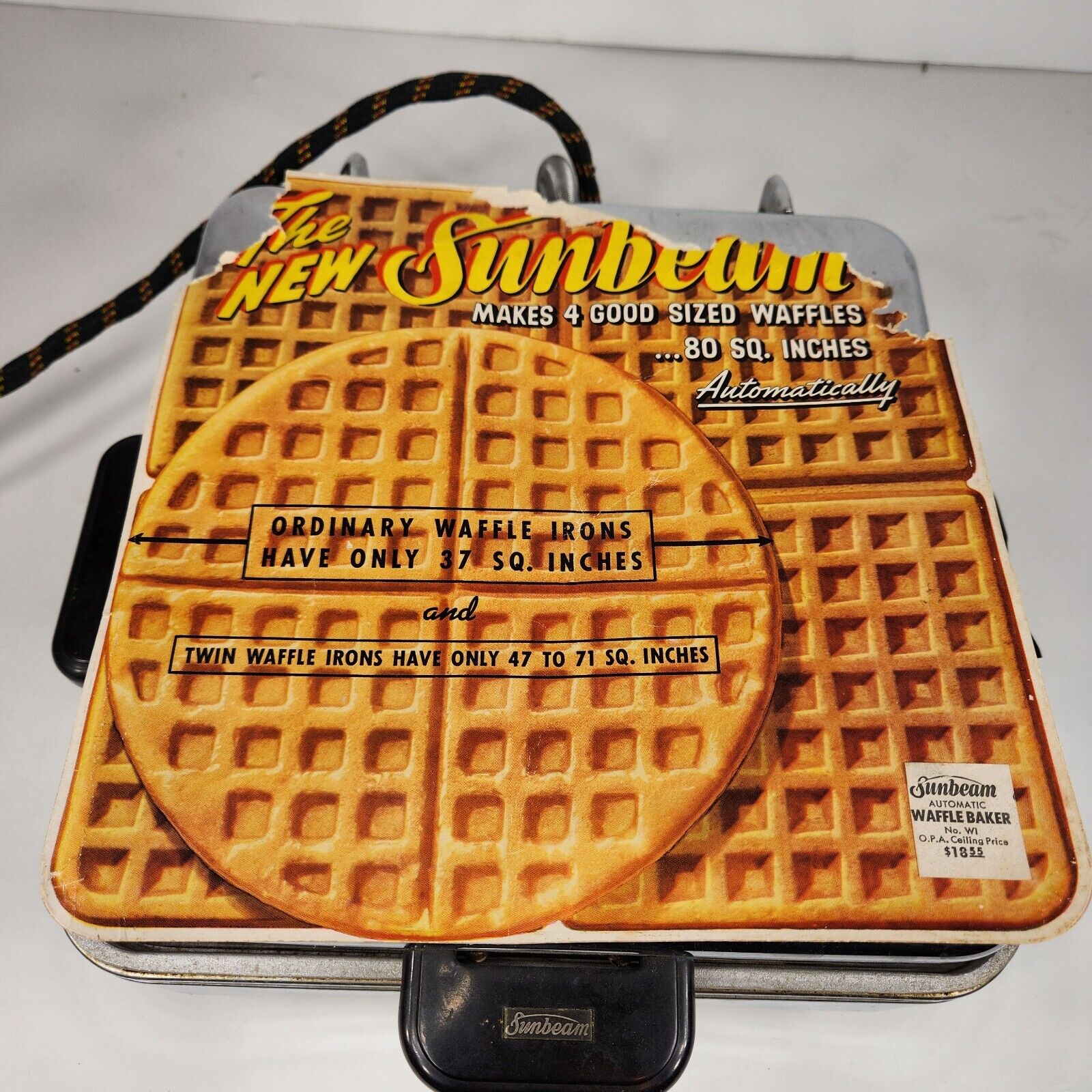 Vintage MidCentury MCM Sunbeam Waffle Baker Maker & Grill Waffle Iron