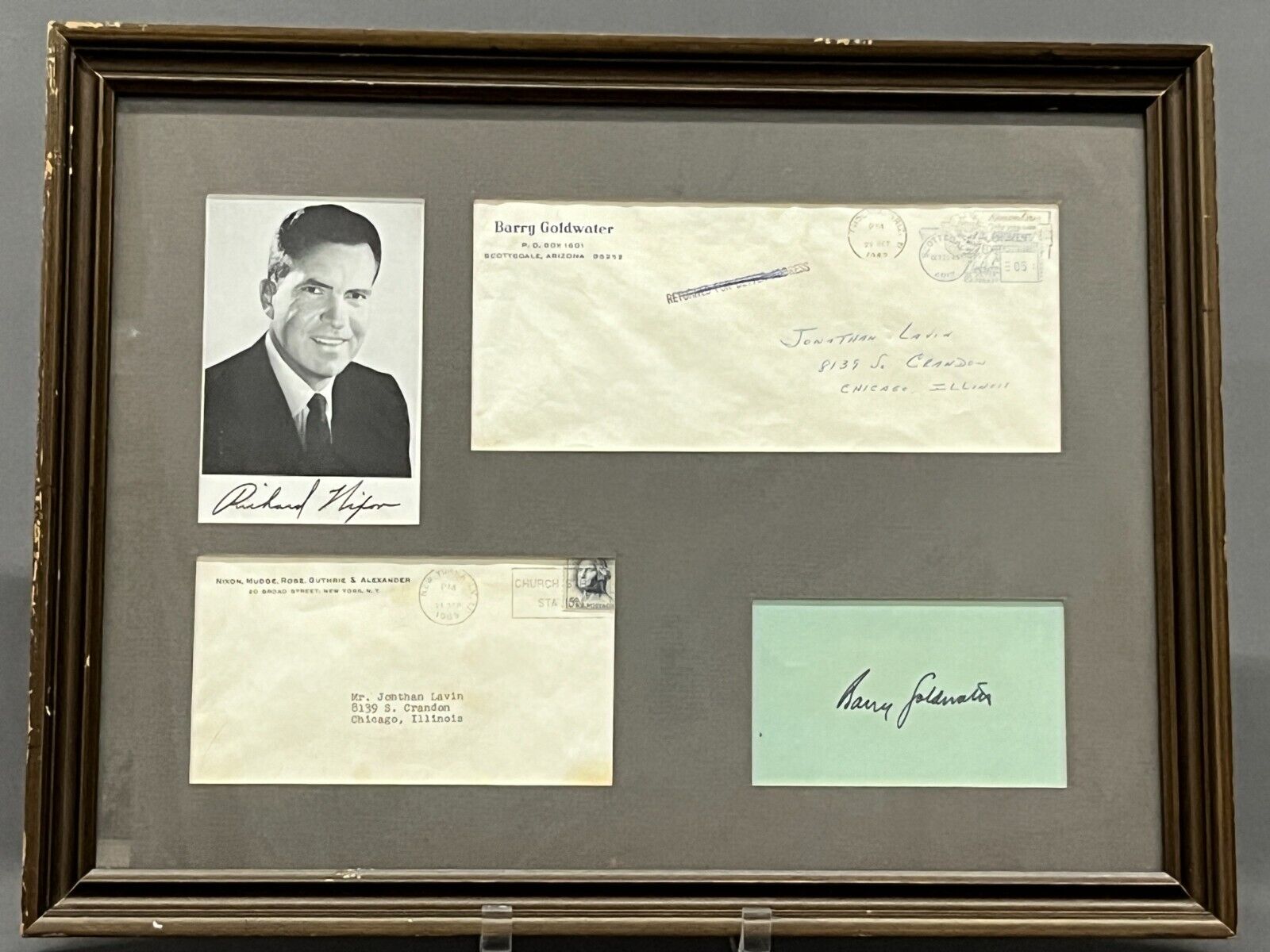 1965 Richard Nixon & Barry Goldwater Autographs w/ Envelopes; Framed
