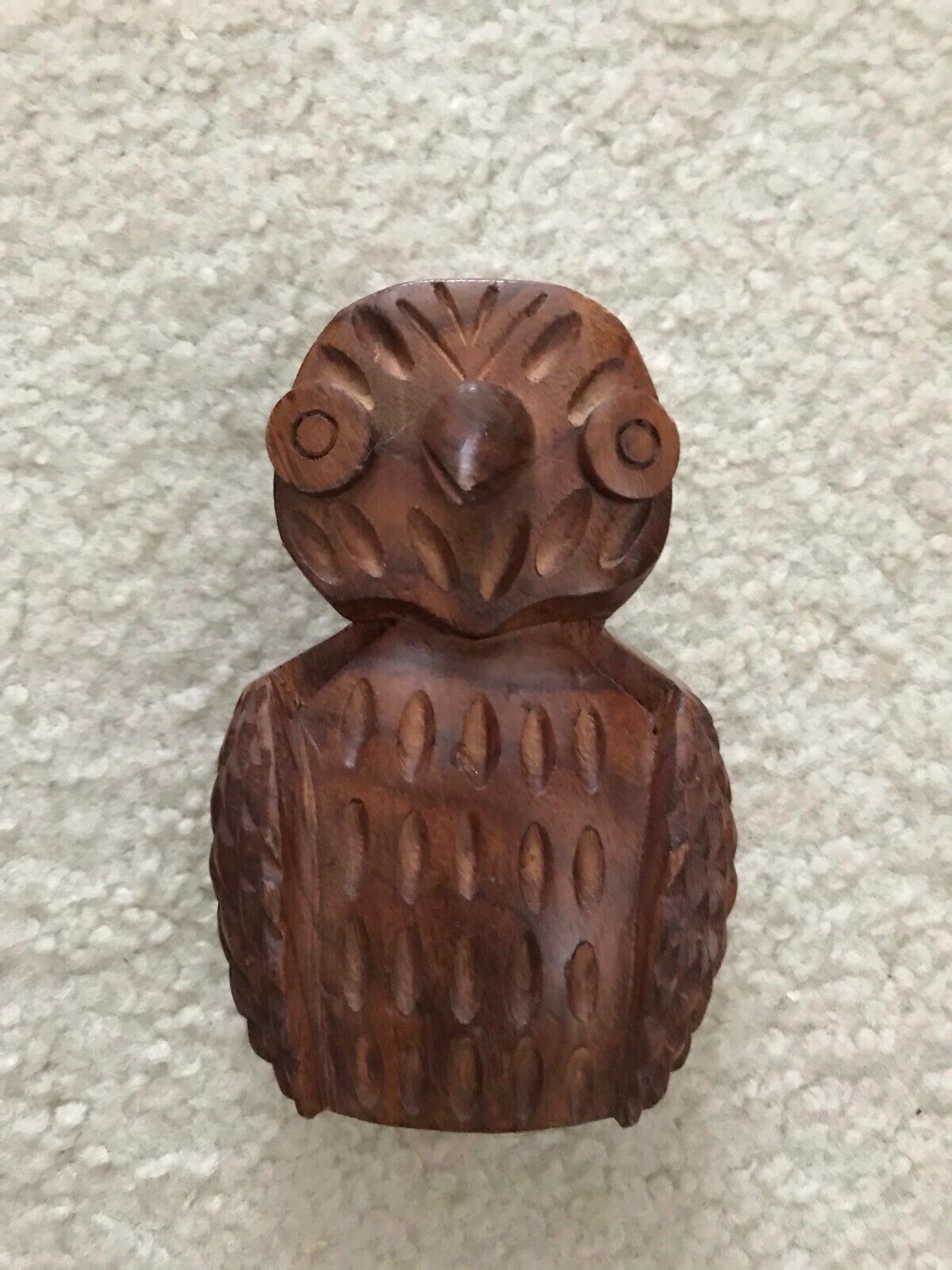 Vintage hard wood carving wooden Owl 4-1/2\