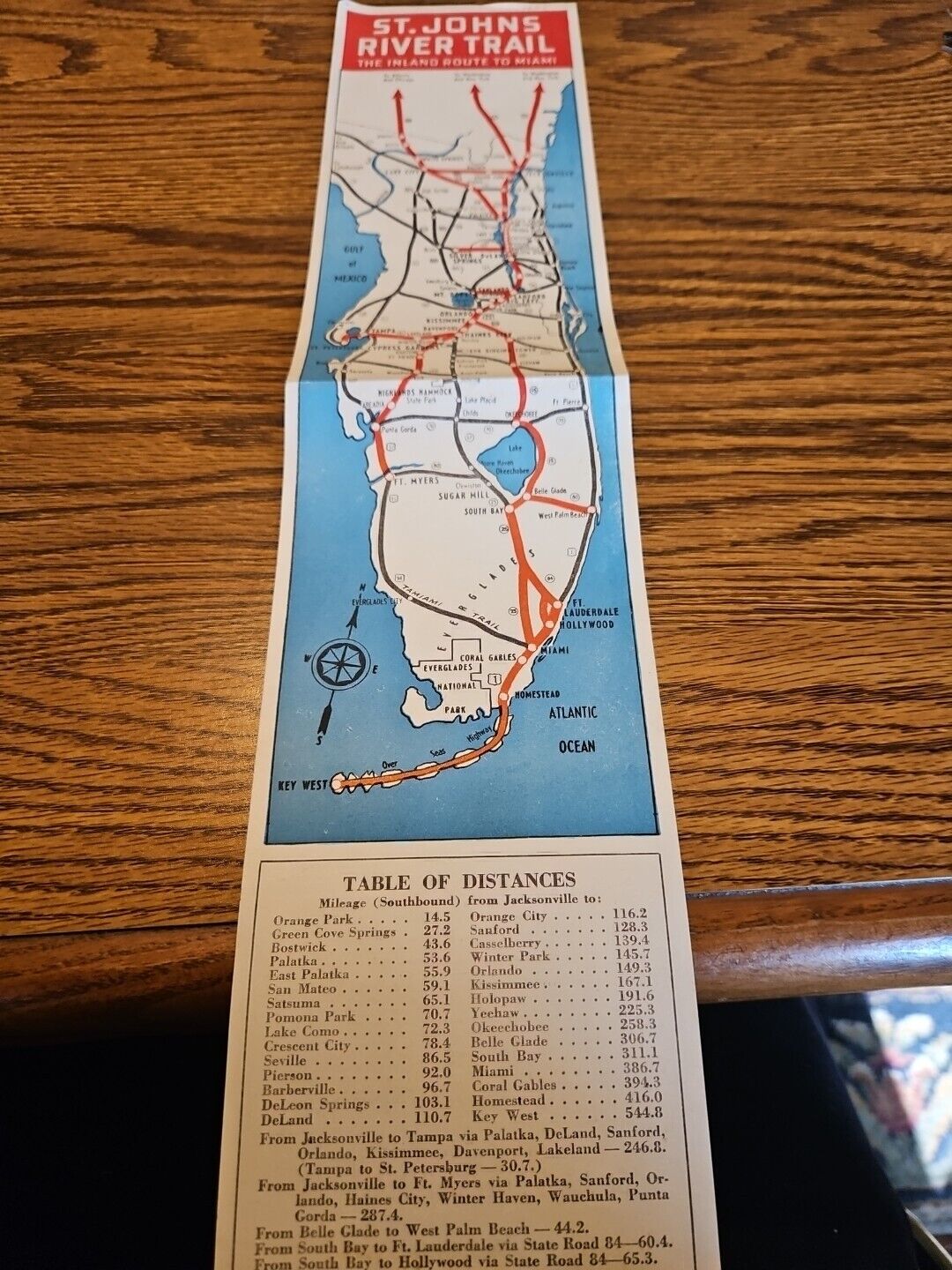 Vintage Rare 1953 St Johns River Trail The Inland Route To Miami Strip Map FL