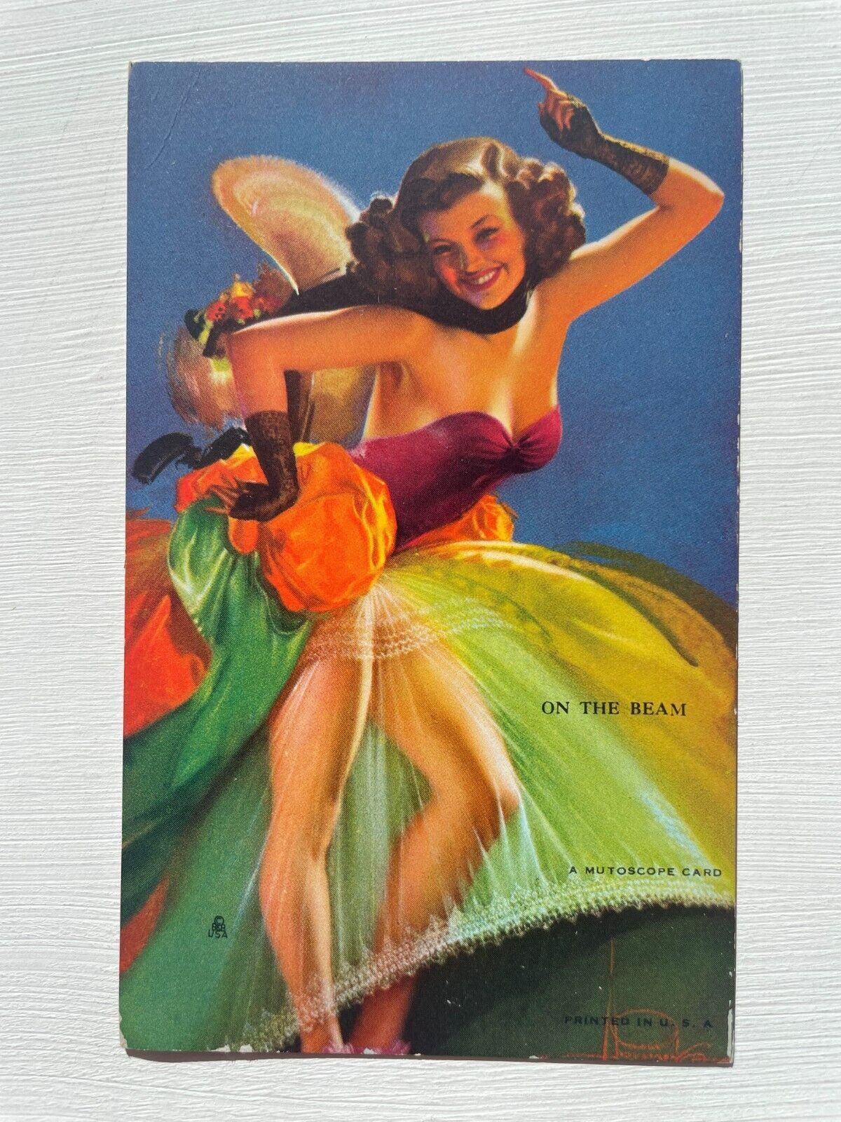 Vintage 1940\'s Pinup Girl Picture Mutoscope Card Rolf Armstrong- On The Beam