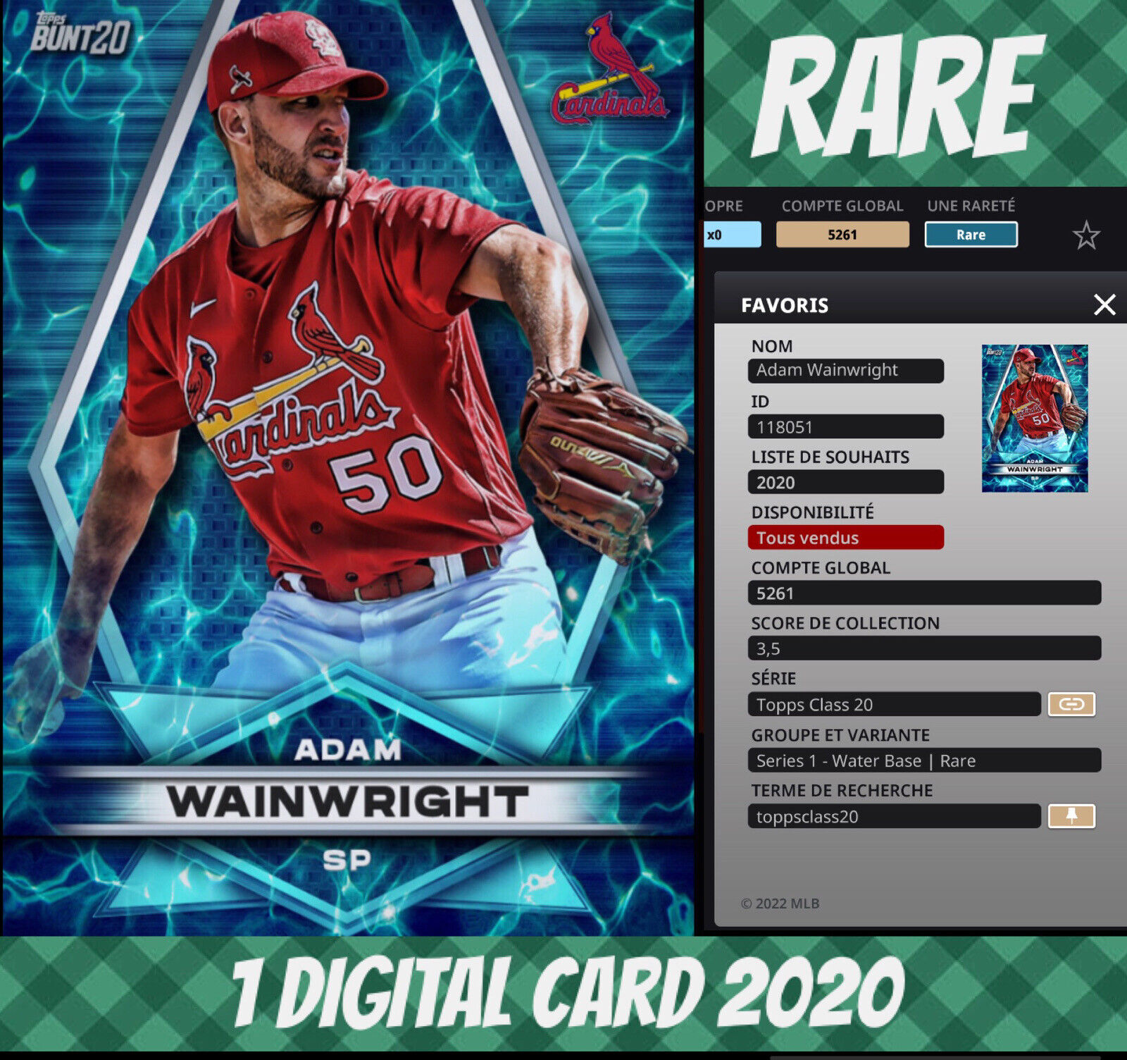 2020 Topps Colorful Adam Wainwright Unco Class Water Digital Card