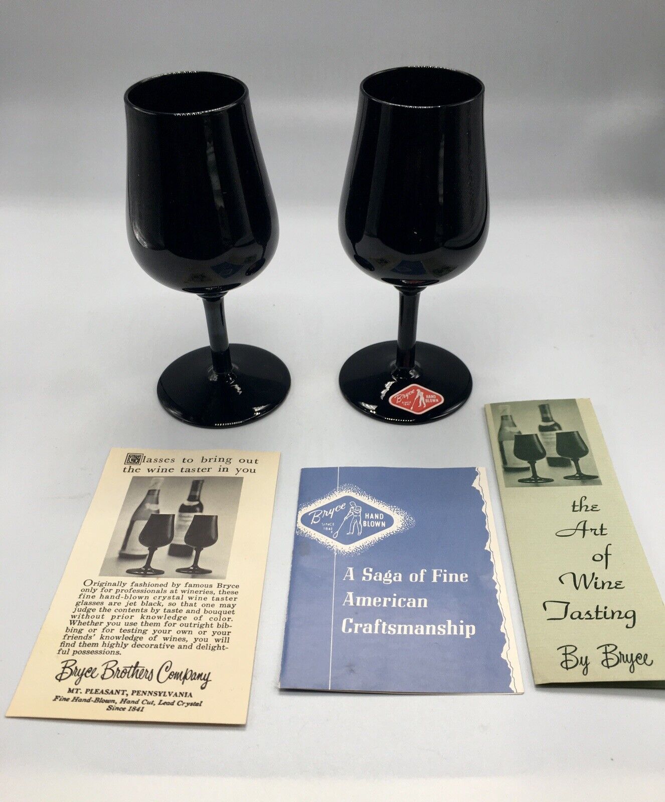 VTG Black Amethyst Wine Cordial Glasses, Original Box, Bryce Brothers (Pre Lenox