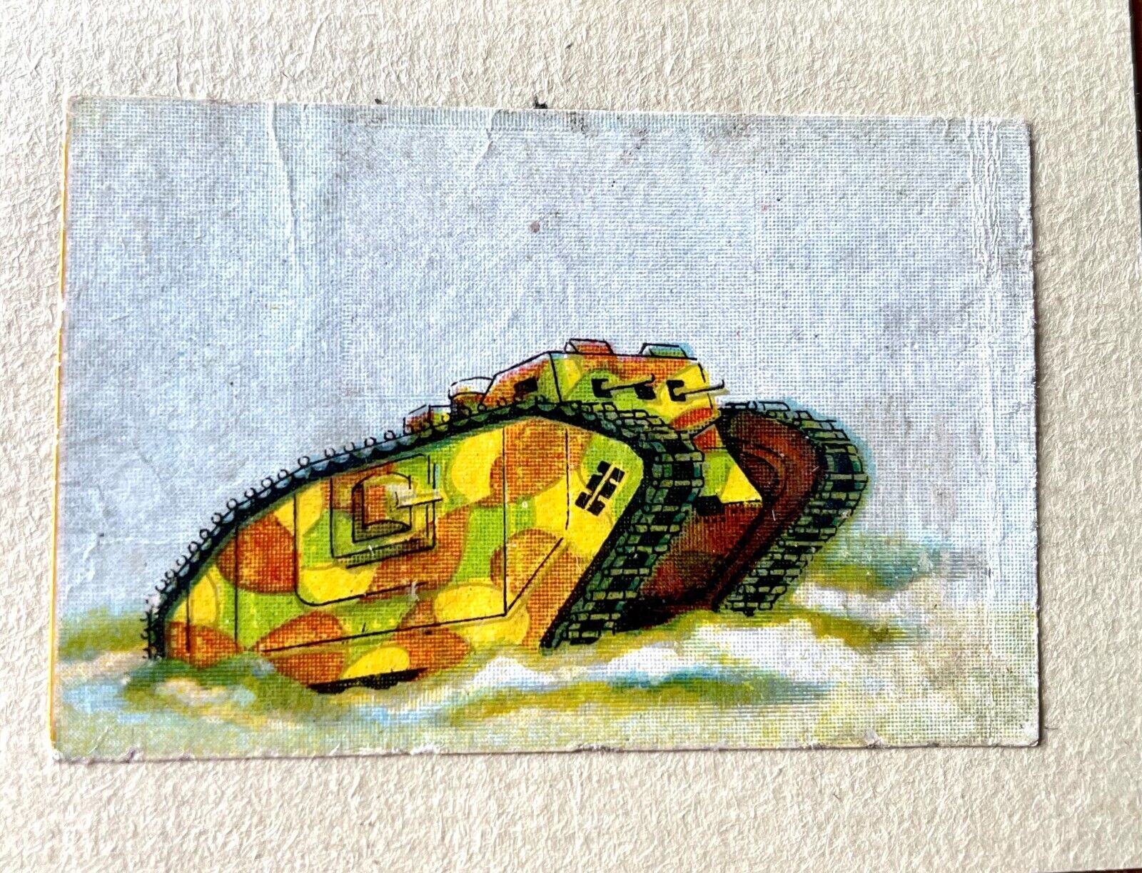 Old matchbox label Japan Military tank vehicle army caterpillar art war A24