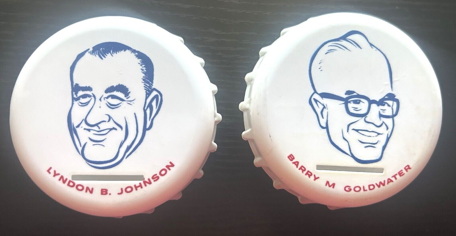 Lyndon Johnson LBJ and Barry Goldwater matching hard plastic coin banks