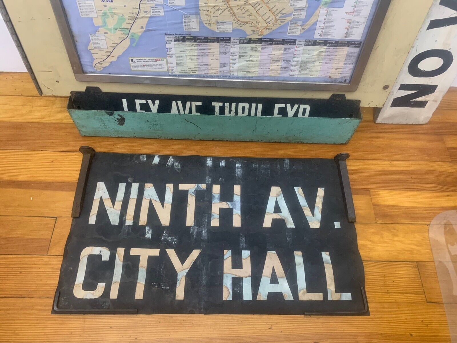 NYC SUBWAY ROLL SIGN WORN NINTH AVENUE HARLEM POLO GROUNDS SHUTTLE CITY HALL ART
