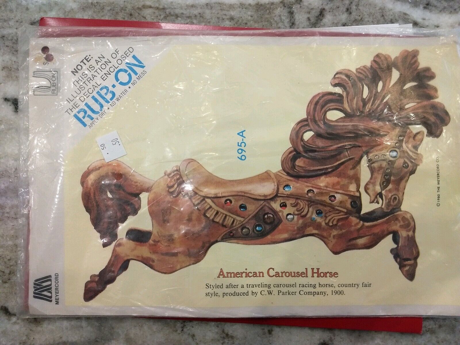 1980 VTG NIP MEYERCORD XL Rub On Decal ~ Antique Look ~ American Carousel Horse