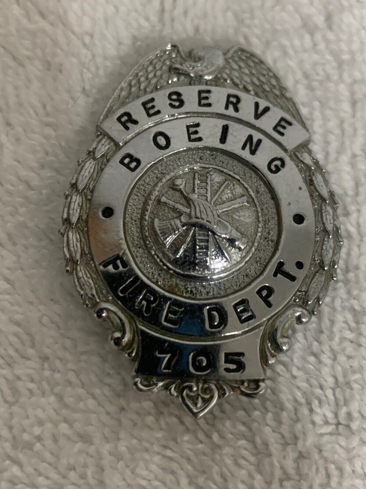 Vintage Obsolete Fireman's Badge #705 Fire Dept. Boeing Reserve (Rare) Nice Cond