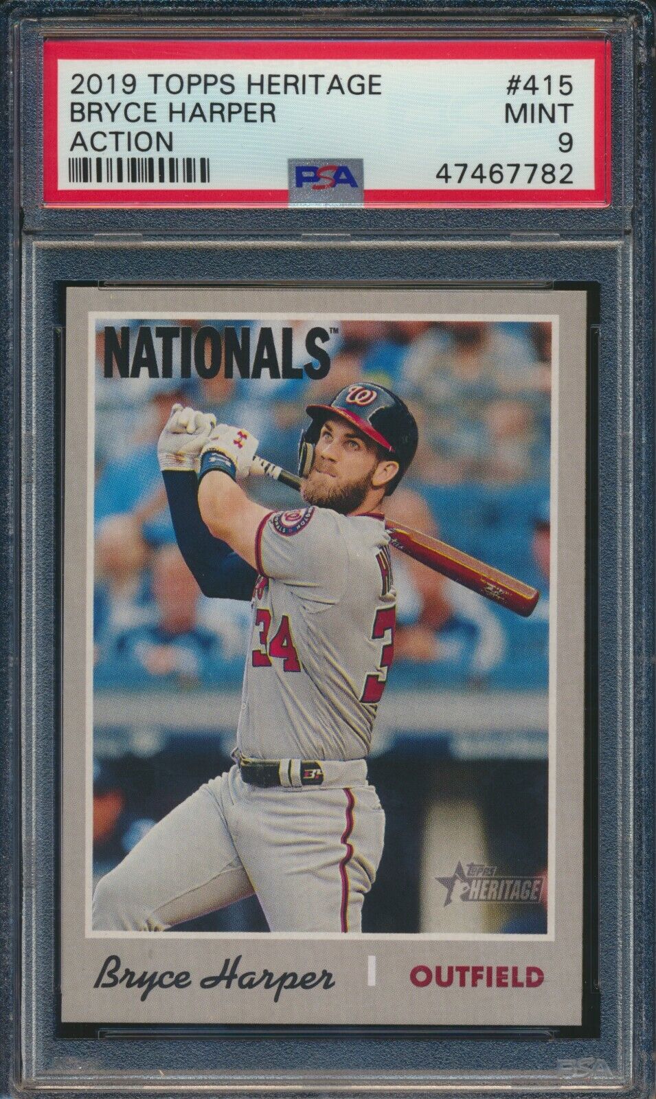 2019 Topps Heritage Bryce Harper Action Nationals/Phillies #415 PSA 9 MINT