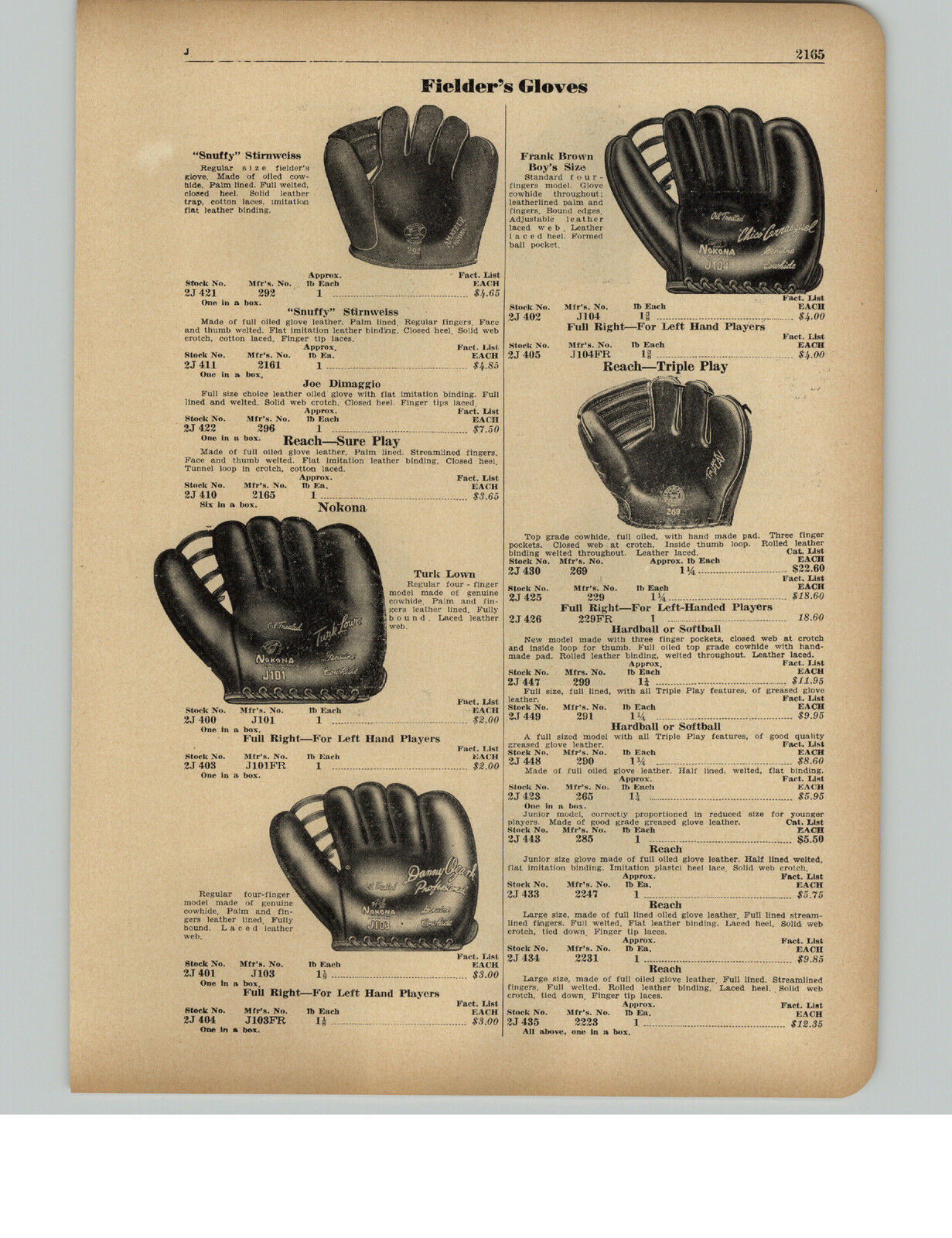 1951 PAPER AD Nokona Baseball Glove Turk Lown Danny Ozark Jack Lindsey ++