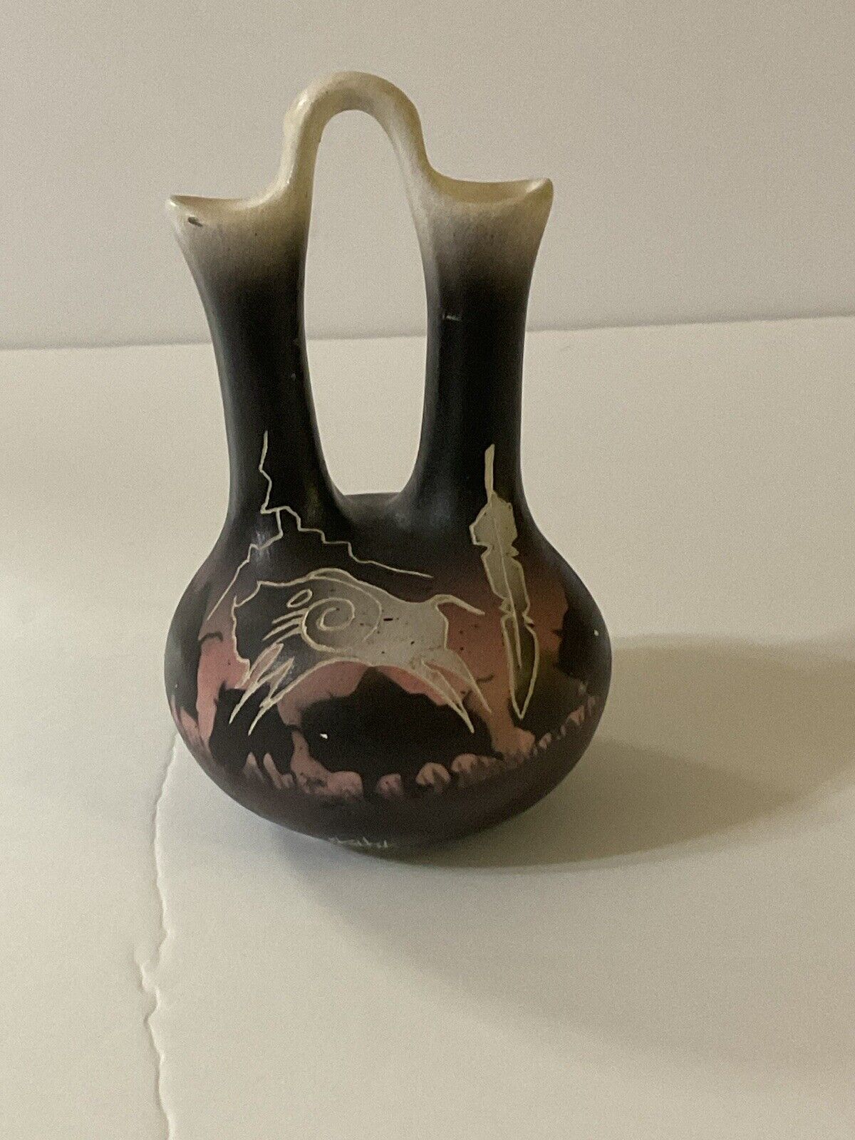Hozoni NAVAJO Pottery/ Wedding Vase.”Thunder Herd” 5 Inch .Signed