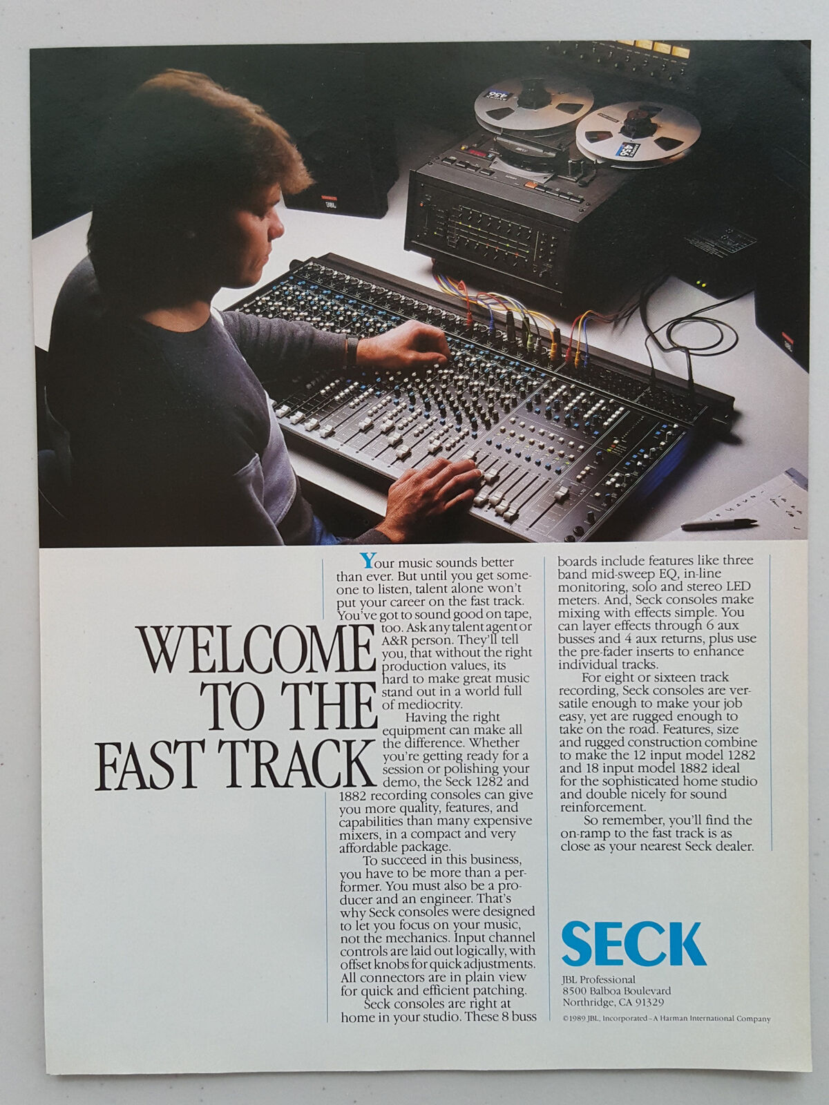 1989 Seck JBL 1282 1882 Recording Console Studio Mixer Vtg Magazine Print Ad