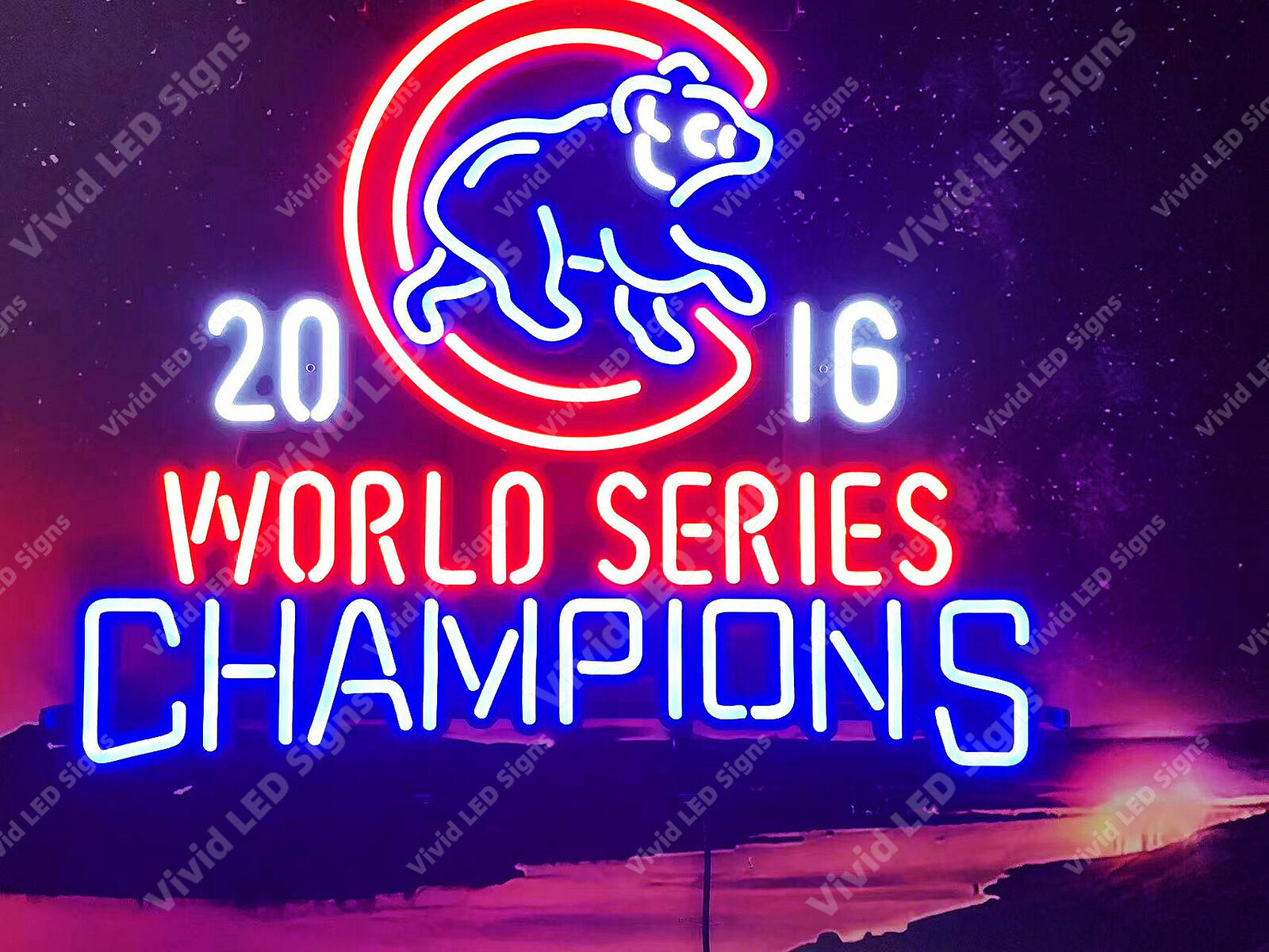 Chicago Cubs 2016 World Series Champs Vivid LED Neon Sign Light Lamp With Dimmer