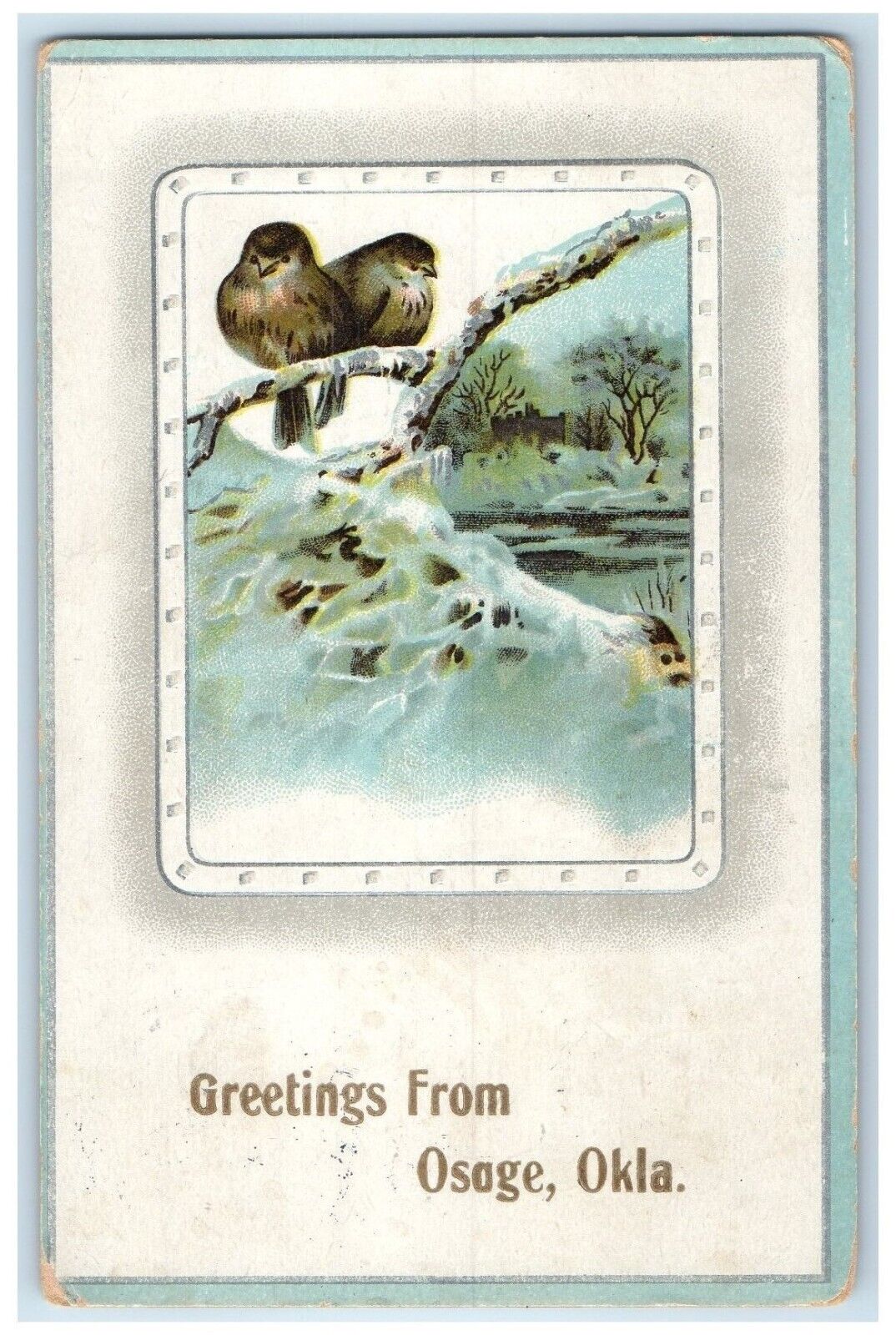 c1910\'s Greetings From Osage Oklahoma OK, Birds Embossed Antique Postcard