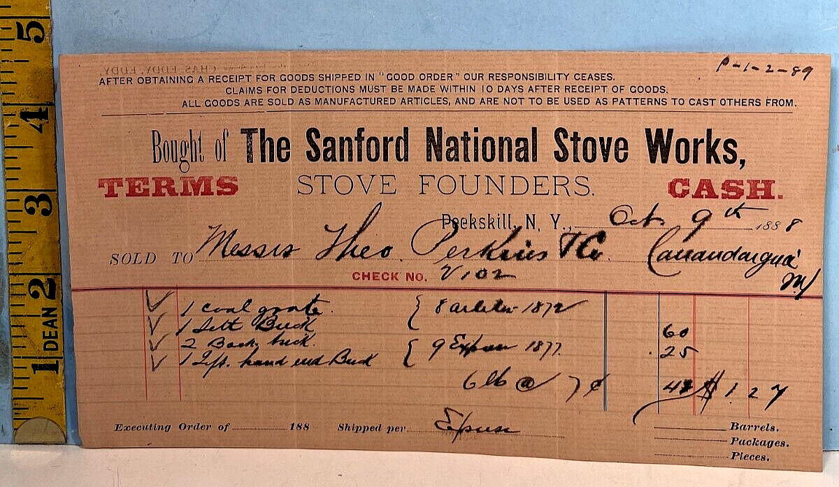 1888 The Sanford National Stove Works stove Founders Invoice.