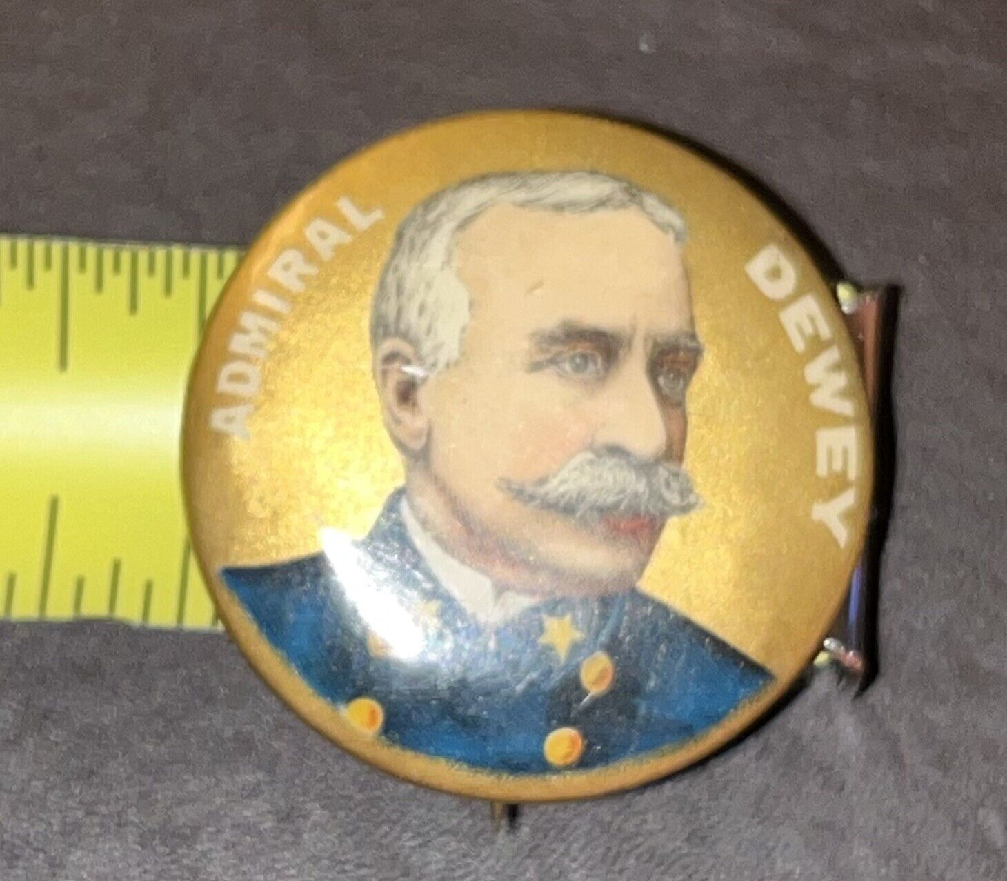 Vintage Admiral George Dewey Celluloid PinBack Button  S.  Plaut & Co 1.25”