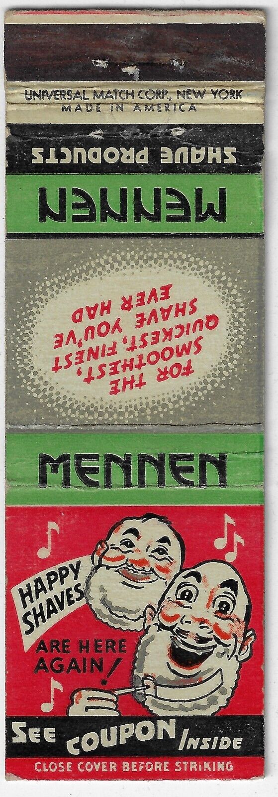 Mennen Shave Products Coupon Inside FS Empty Matchbook Cover