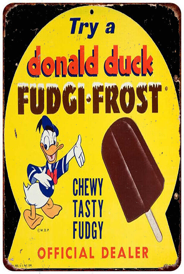 1940s Donald duck fudgi frost ice cream Vintage Look Reproduction metal sign TIN