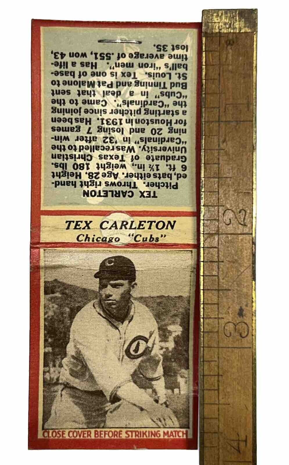 Rare Tex Carleton Chicago Cubs 1931 Matchbook Baseball Player Photo Vtg Orig USA