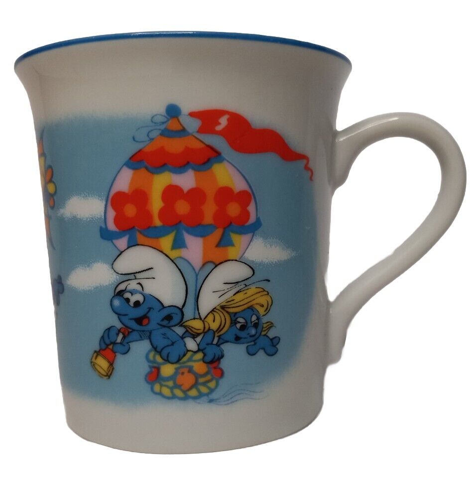 Vintage 1982 Smurfs Mug Wallace Berrie Co. Smurfette Gargamel Peyo Porcelain