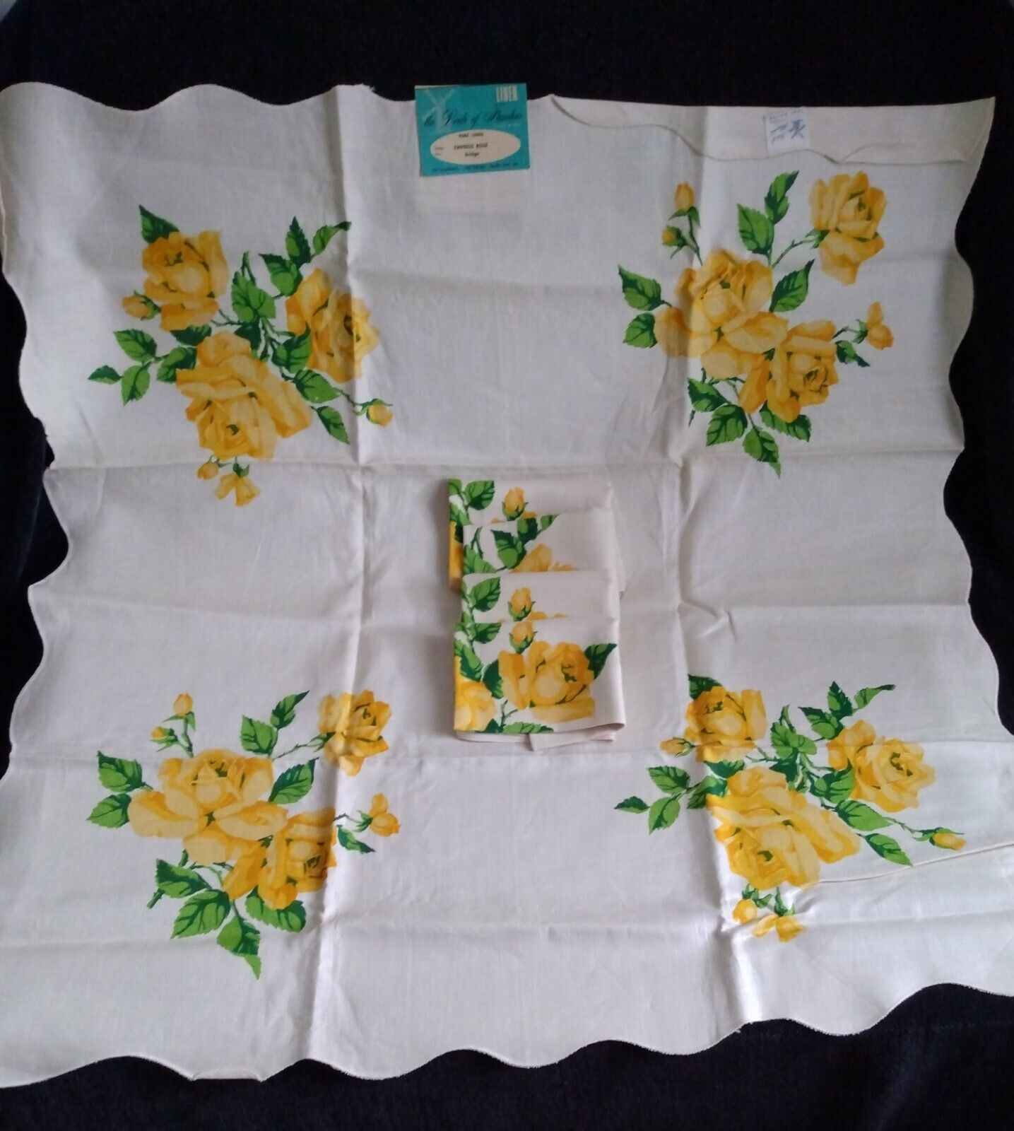 Vtg PRIDE OF FLANDERS Linen Tablecloth & Napkins Set ORIGINAL TAGS Empress Rose