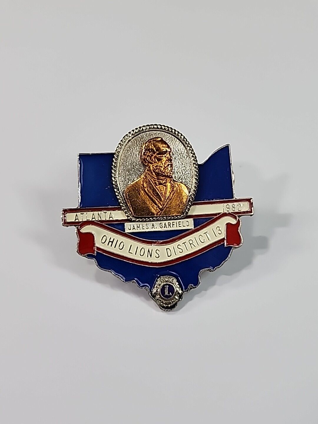 Ohio Lions Club District 13 Badge Pin 1982 Atlanta Convention James A Garfield