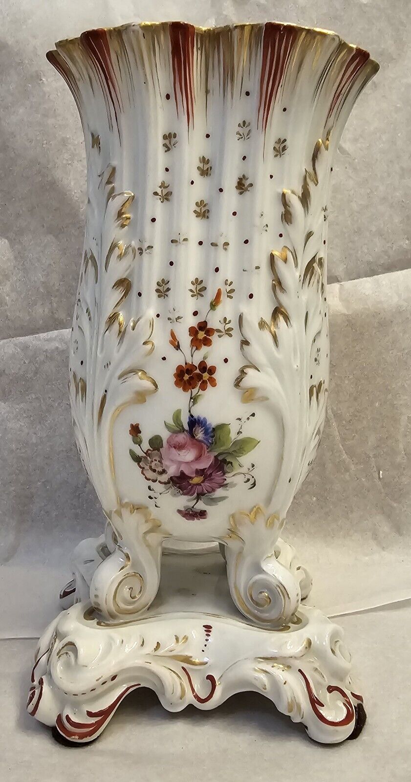 Antique c1850 Paris Porcelain Napoleon III Mantle Vases, Gilded - Hand Painted