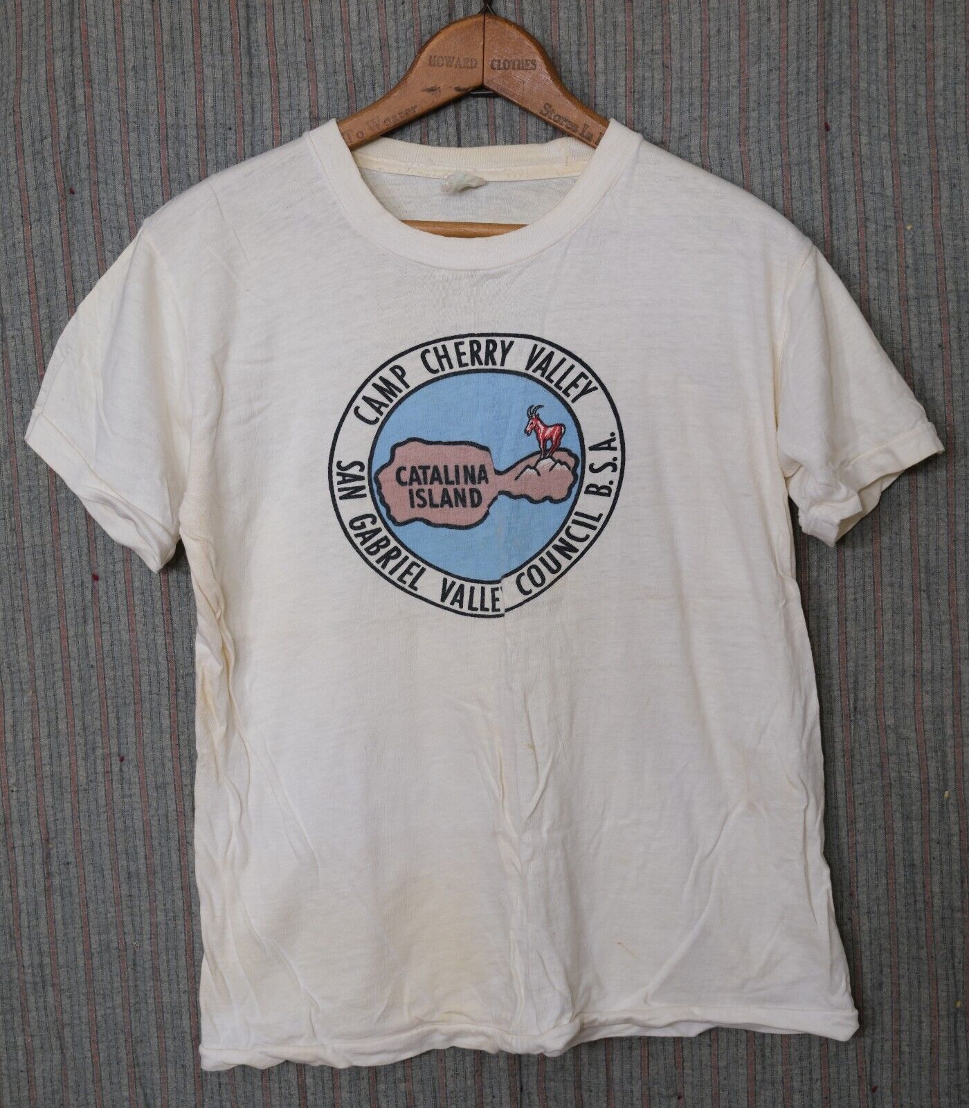 Vtg RARE 1960's BSA Camp Cherry Valley San Gabriel Catalina Island T-shirt Sz M