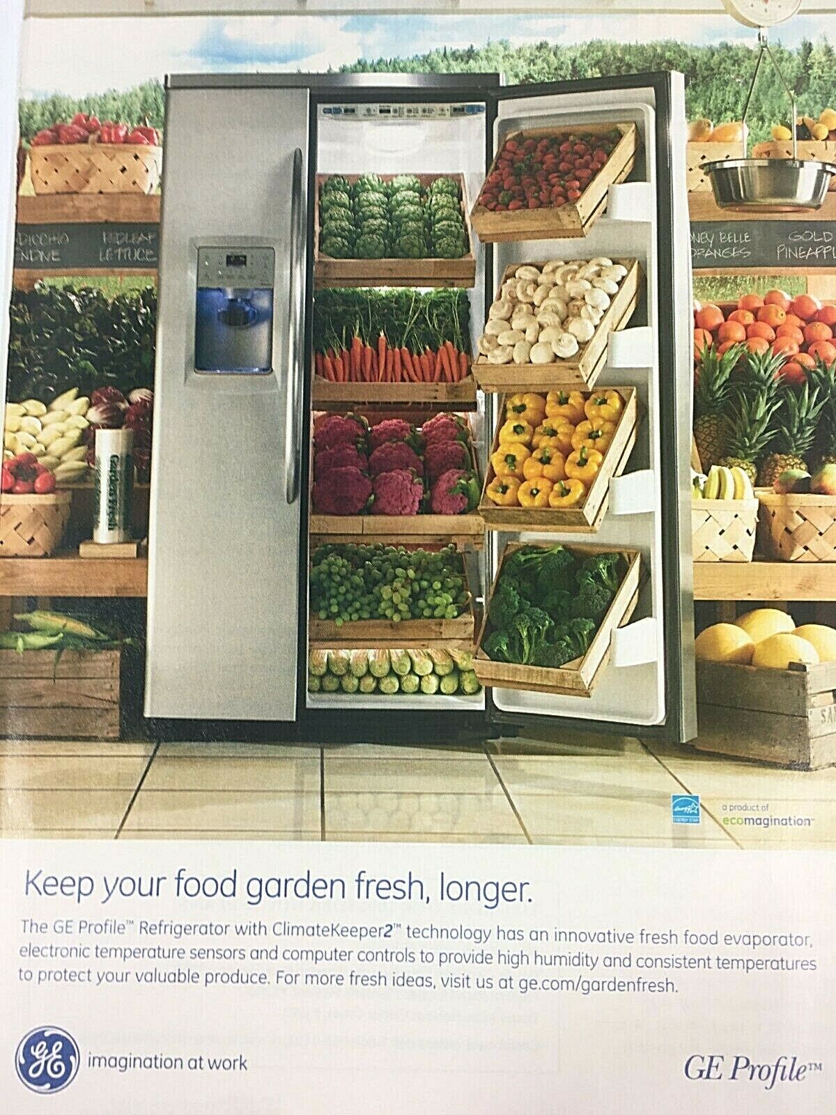 GE Profile Refrigerator Fruits and Vegetables Print Advertisement 