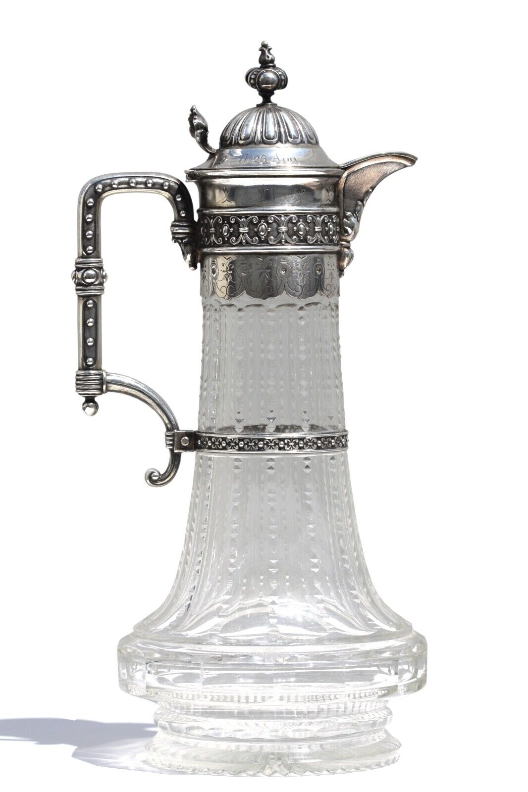 Continental Silver-Mounted Cut-Glass Wine Carafe