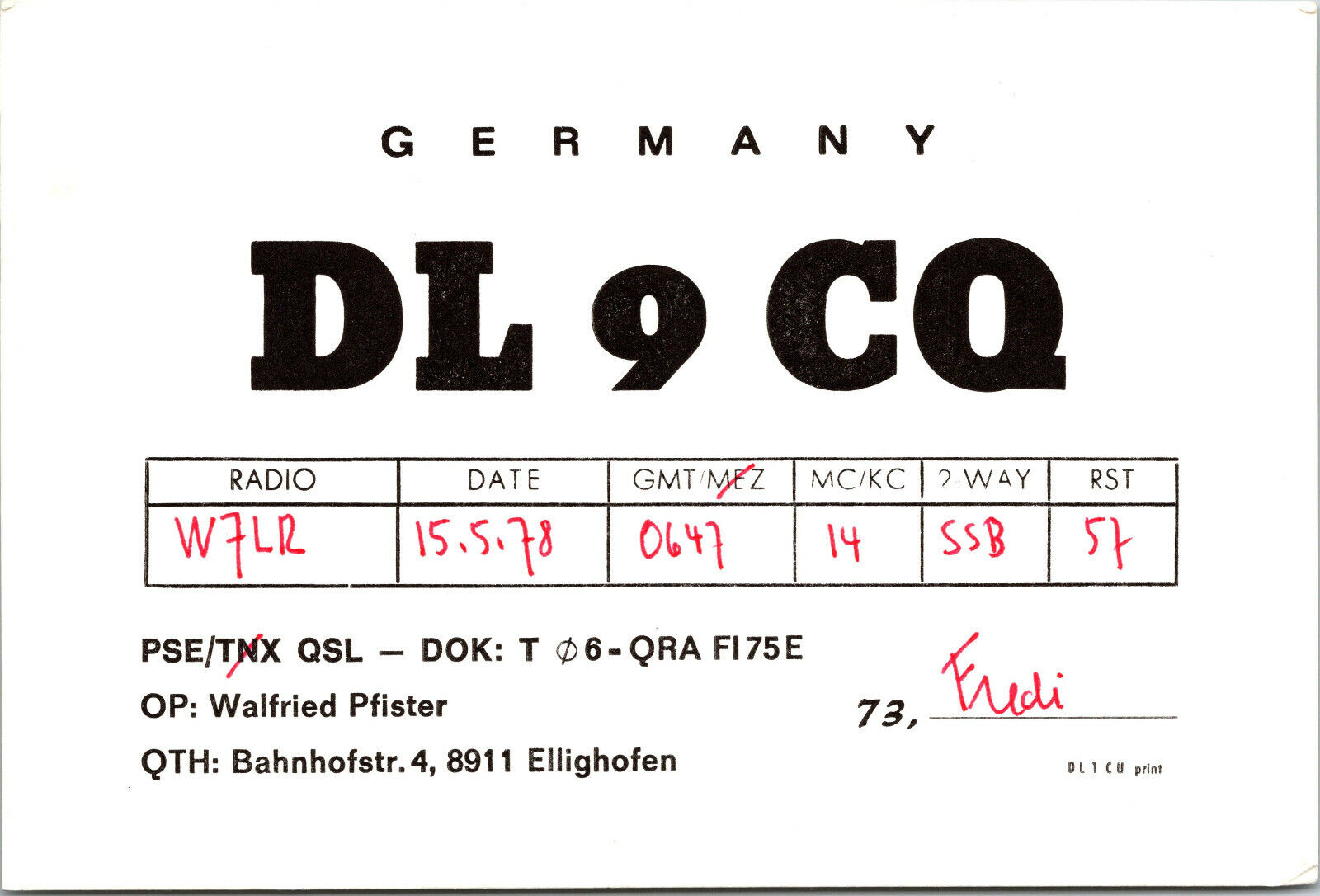 Vtg Ham Radio CB Amateur QSL QSO Card Postcard GERMANY DL9CQ ELLIGHOFEN 1978