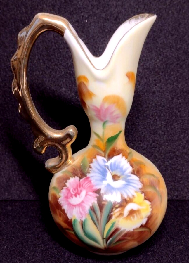 Vintage Enesco Porcelain Mini Floral Bud Vase w/Gold Handle  #E1348 Japan