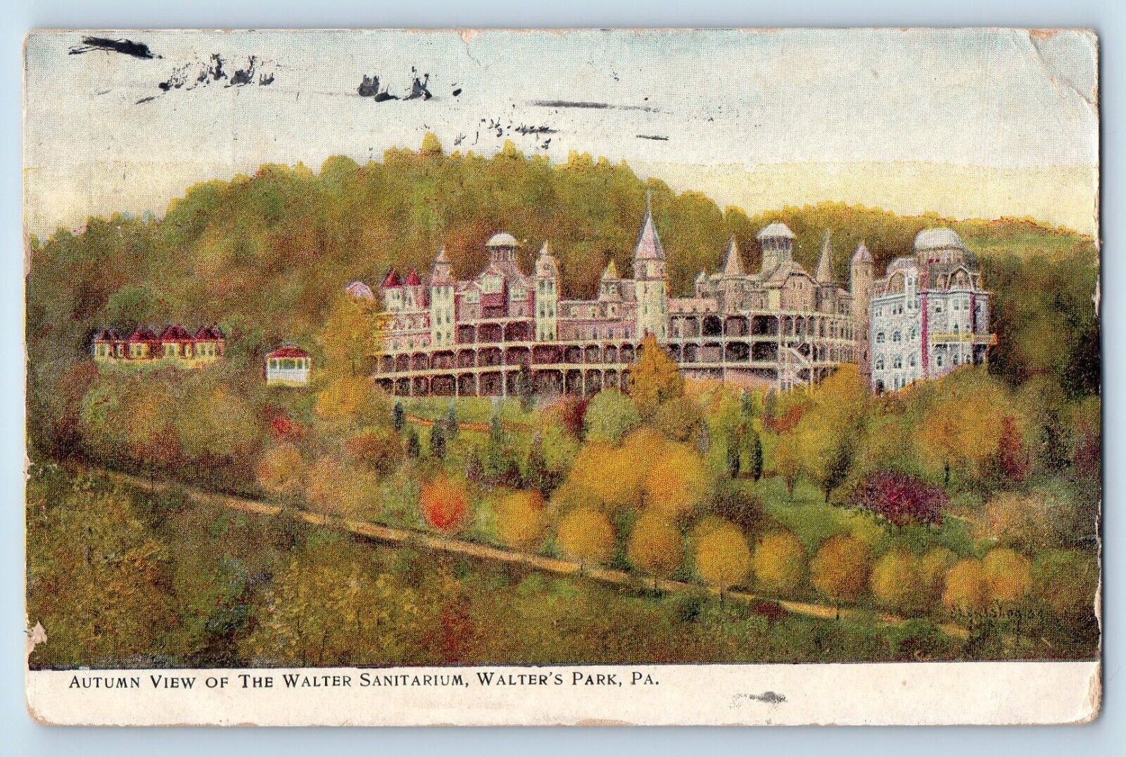 1911 Autumn View Of The Walter Sanitarium Walter's Park Pennsylvania PA Postcard