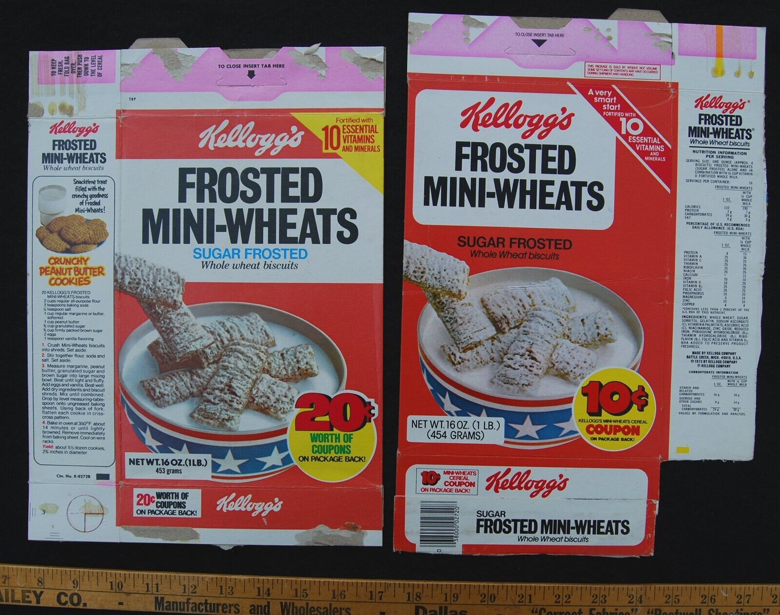 [ 1970s Kellogg Frosted Mini-Wheats - 2 Vintage Cereal Boxes - Spalding / Flair]