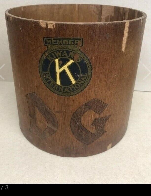 Kiwanis International Emblem Wood Bucket Vintage Rare Collectible DECOR Cool 