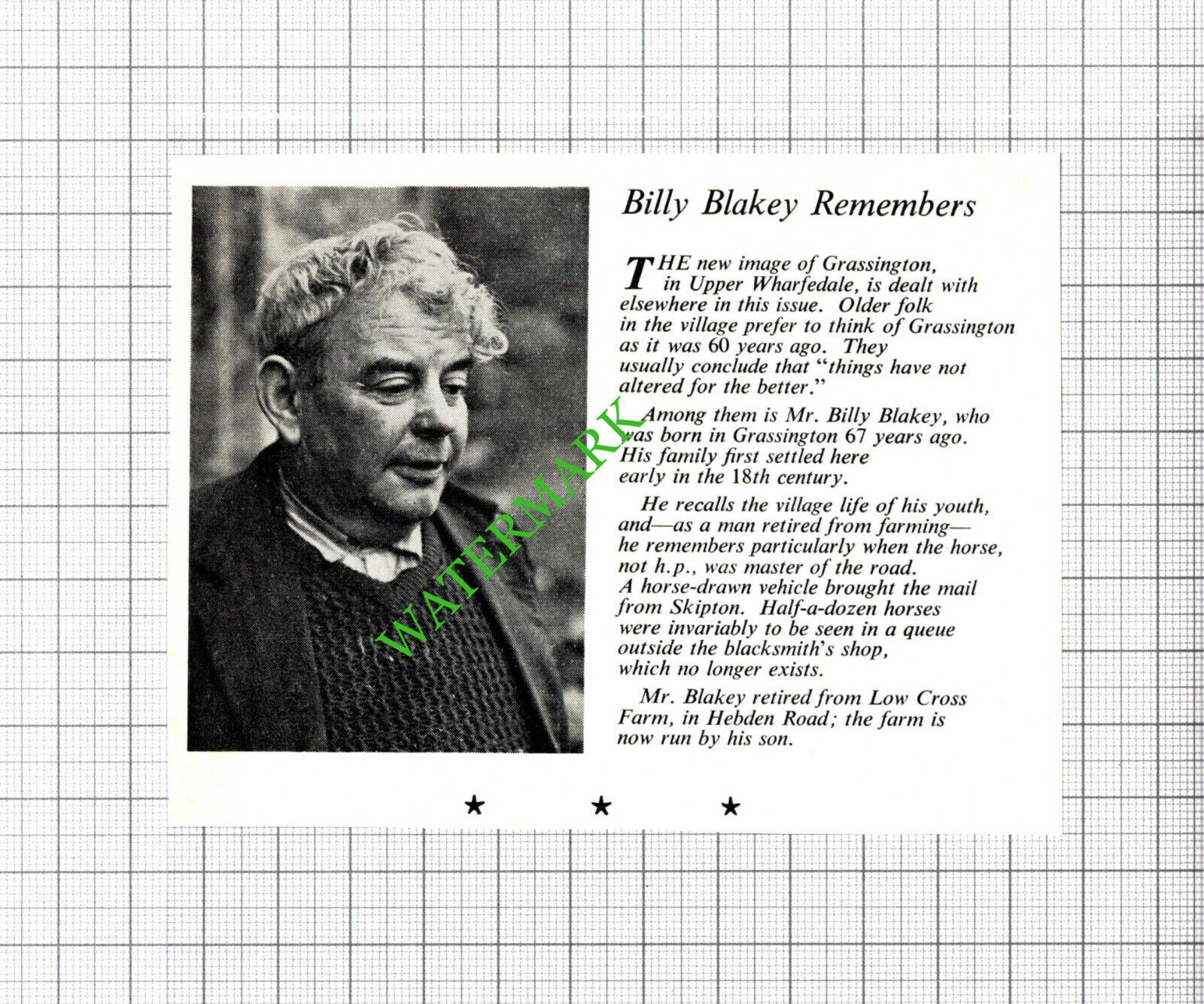 Billy Blakey Low Cross Farm  Grassington Upper Wharfedale - 1971 Small Cutting