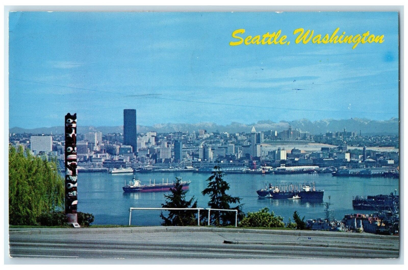 1969 First Man Moon Airmail Stamp Seattle Washington WA Seattle Skyline Postcard