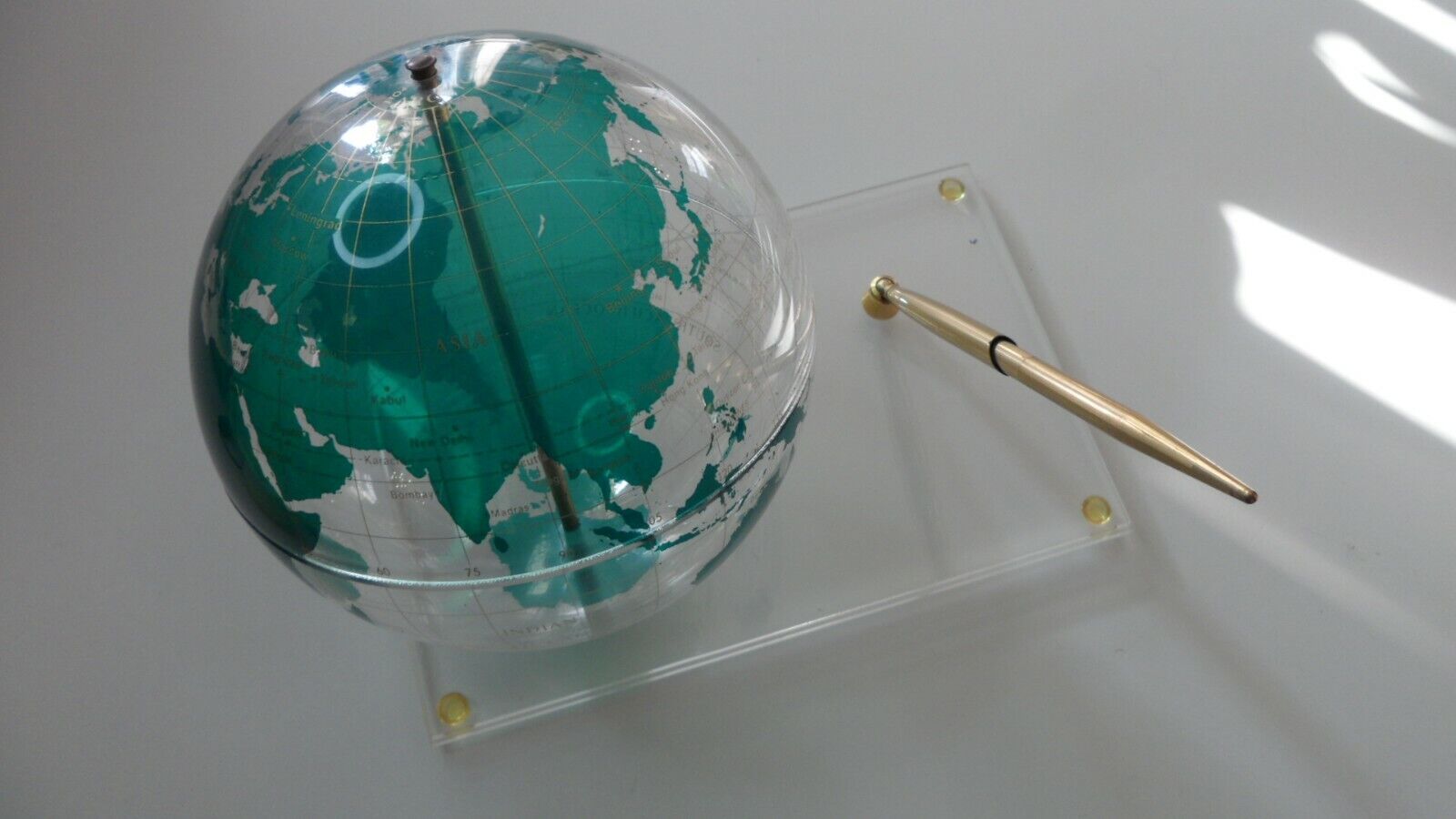 Vtg Trippensee clear globe desk pen holder promo RARE atomic retro FREE Shp