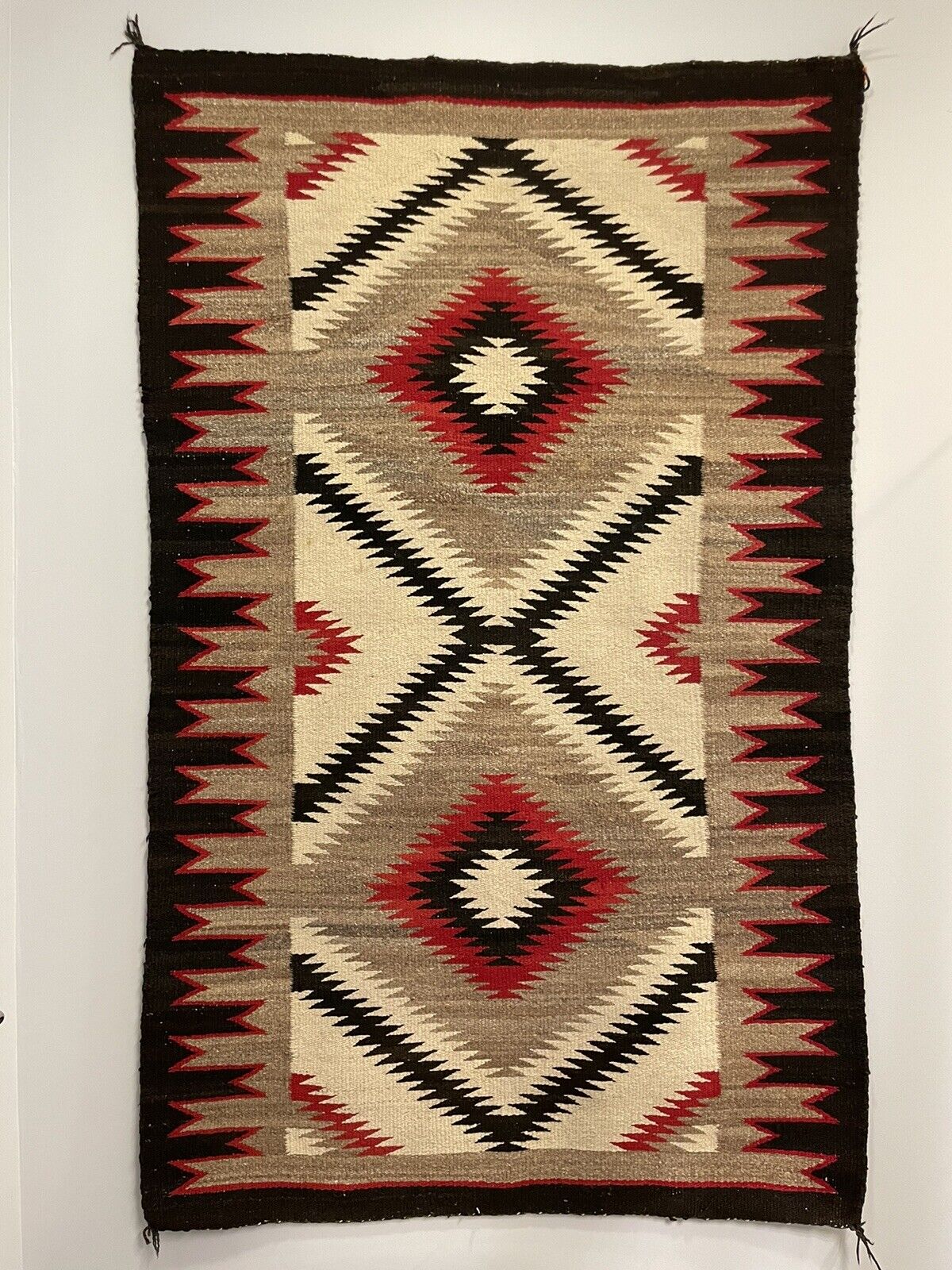 Antique 1920s Navajo Rug Native American Blanket Eye Dazzler 36”x59” WOW