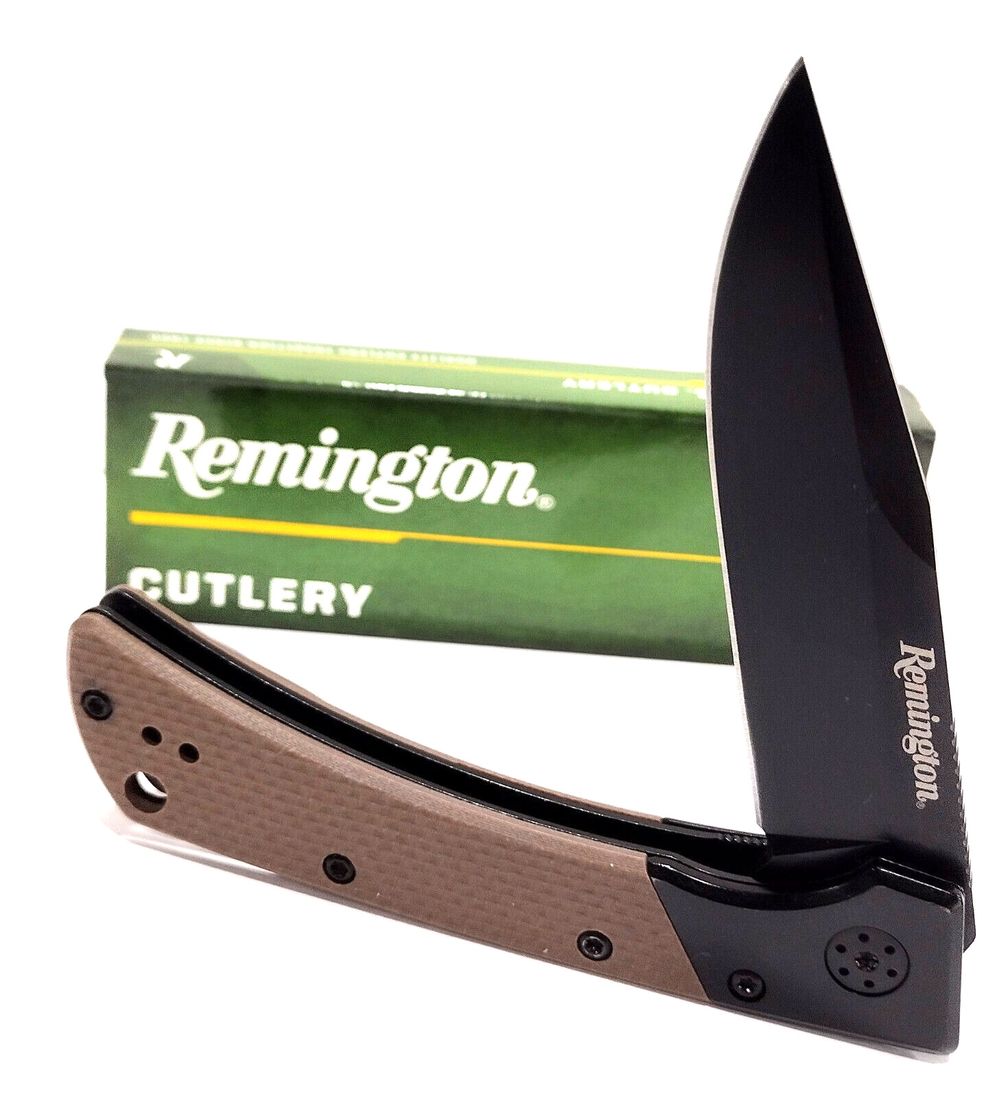 Remington Cutlery Black Drop Point Tan G-10 Linerlock Folding Pocket Knife EDC