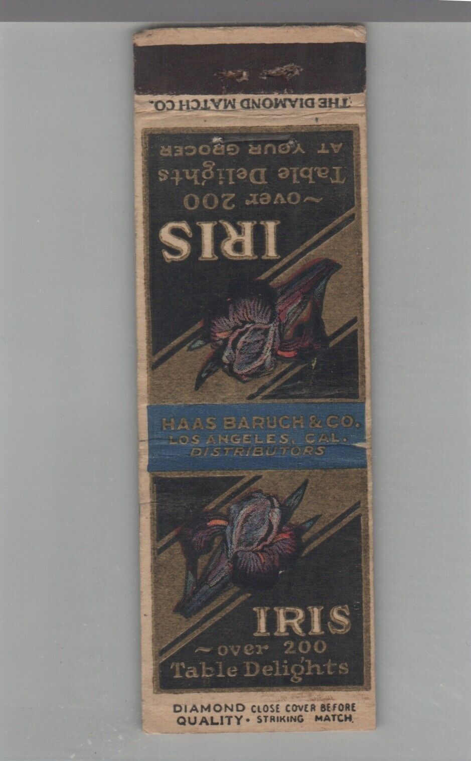 1930s Matchbook Cover Diamond Quality Haas Baruch & Co Iris Table Delights