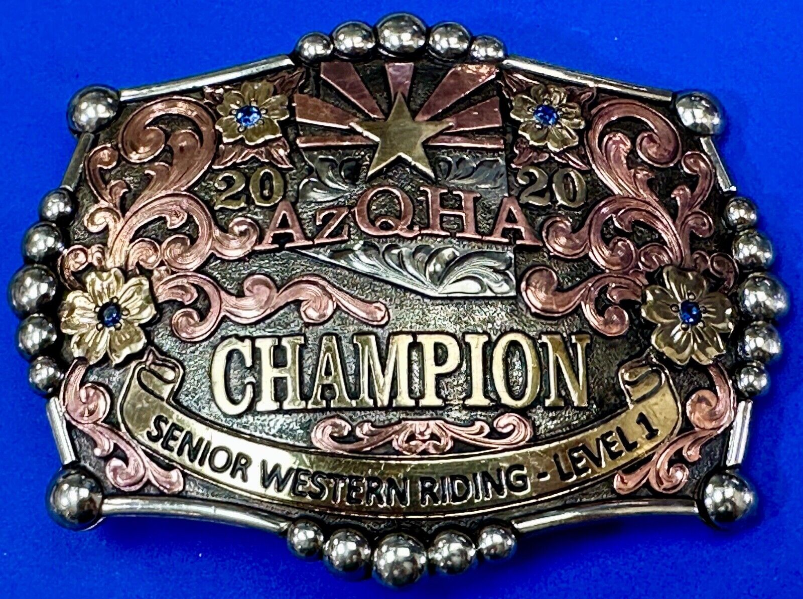 2020 Champion AZQHA Senior Western Riding Preston Williams Trophy belt buckle
