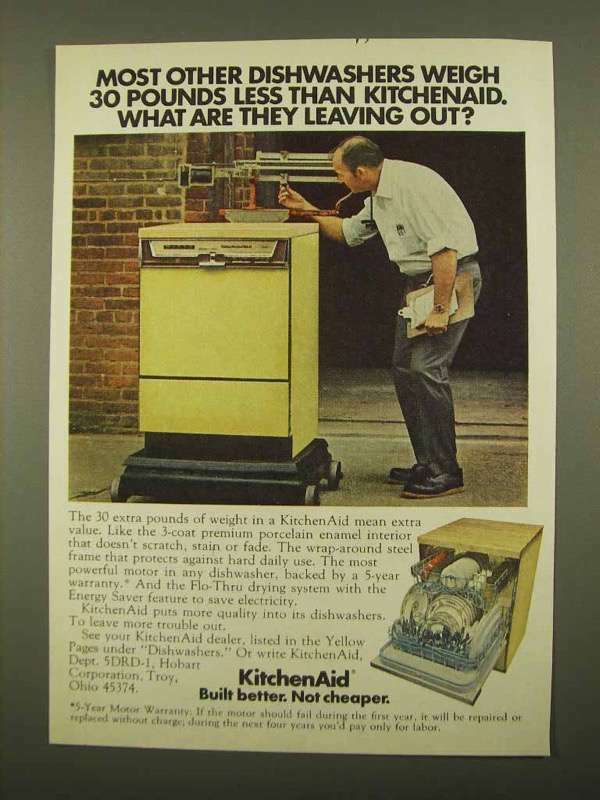 1975 KitchenAid Dishwasher Ad - 30 Pounds Less