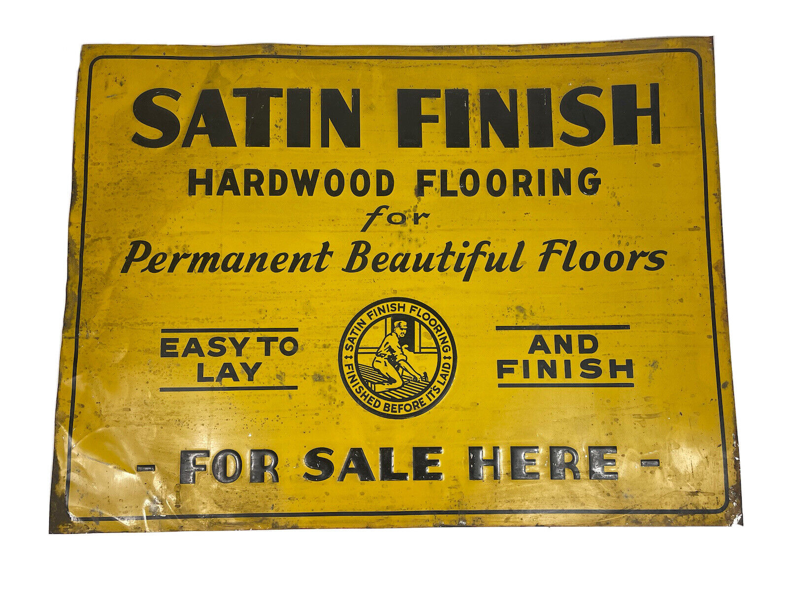 Antique 1953 Satin Finish Hardwood Flooring Tin Tacker Sign - 20.5” x 27.5”
