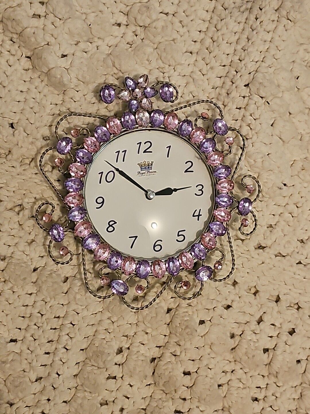 Vintage Y2k Royal Princess Silver Purple Pink Gem Clock Sterling & Noble Works